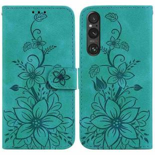 For Sony Xperia 1 V Lily Embossed Leather Phone Case(Green)