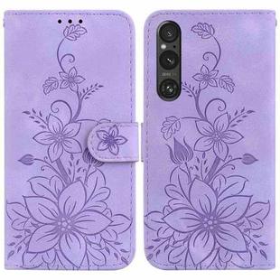 For Sony Xperia 1 V Lily Embossed Leather Phone Case(Purple)