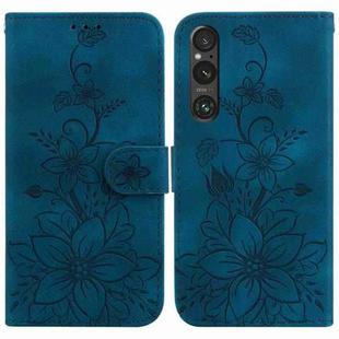 For Sony Xperia 1 V Lily Embossed Leather Phone Case(Dark Blue)