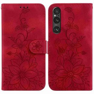 For Sony Xperia 1 V Lily Embossed Leather Phone Case(Red)