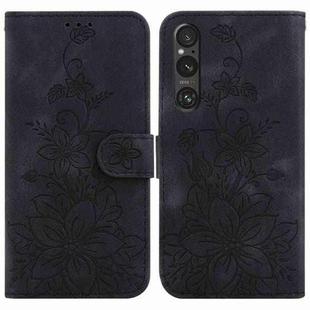 For Sony Xperia 1 V Lily Embossed Leather Phone Case(Black)