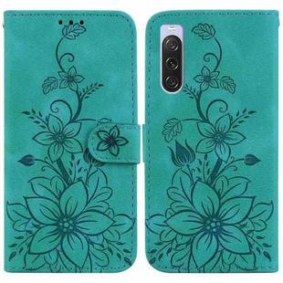 For Sony Xperia 10 V Lily Embossed Leather Phone Case(Green)