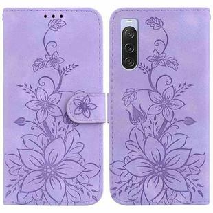 For Sony Xperia 10 V Lily Embossed Leather Phone Case(Purple)