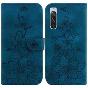 For Sony Xperia 10 V Lily Embossed Leather Phone Case(Dark Blue)