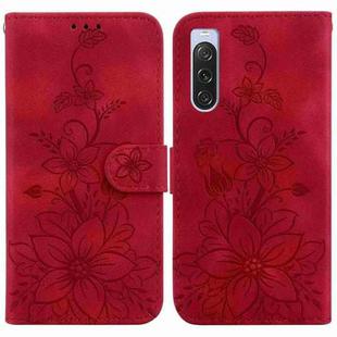 For Sony Xperia 10 V Lily Embossed Leather Phone Case(Red)
