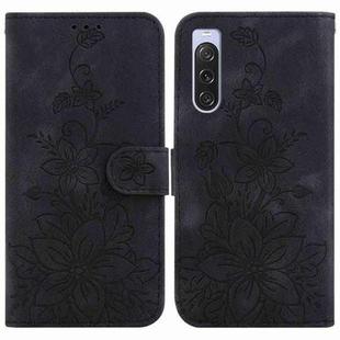 For Sony Xperia 10 V Lily Embossed Leather Phone Case(Black)