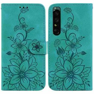For Sony Xperia 1 IV Lily Embossed Leather Phone Case(Green)
