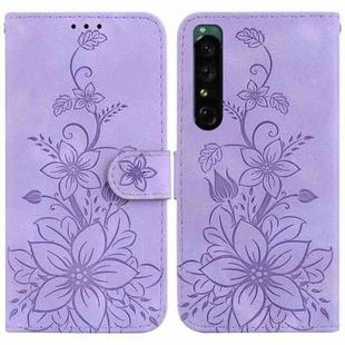 For Sony Xperia 1 IV Lily Embossed Leather Phone Case(Purple)