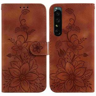 For Sony Xperia 1 IV Lily Embossed Leather Phone Case(Brown)