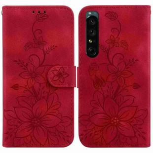 For Sony Xperia 1 IV Lily Embossed Leather Phone Case(Red)
