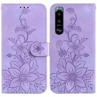 For Sony Xperia 5 III Lily Embossed Leather Phone Case(Purple)