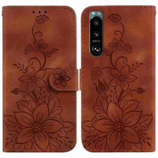 For Sony Xperia 5 III Lily Embossed Leather Phone Case(Brown)