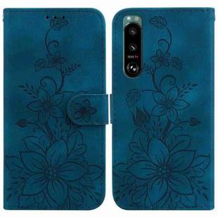 For Sony Xperia 5 III Lily Embossed Leather Phone Case(Dark Blue)