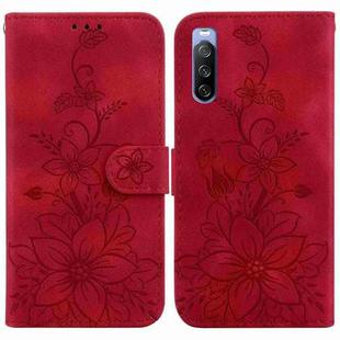 For Sony Xperia 10 III Lily Embossed Leather Phone Case(Red)