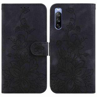 For Sony Xperia 10 III Lily Embossed Leather Phone Case(Black)