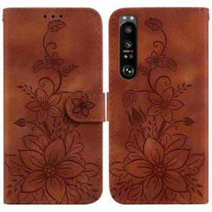 For Sony Xperia 1 III Lily Embossed Leather Phone Case(Brown)