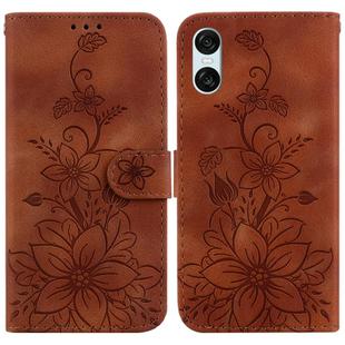 For Sony Xperia 10 VI Lily Embossed Leather Phone Case(Brown)