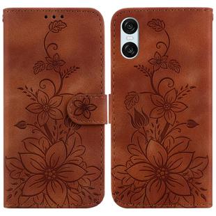 For Sony Xperia 5 VI Lily Embossed Leather Phone Case(Brown)
