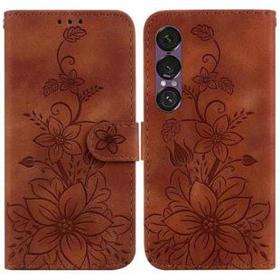 For Sony Xperia 1 VII Lily Embossed Leather Phone Case(Brown)