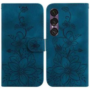 For Sony Xperia 1 VII Lily Embossed Leather Phone Case(Dark Blue)