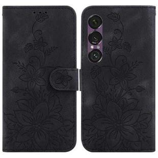 For Sony Xperia 1 VII Lily Embossed Leather Phone Case(Black)