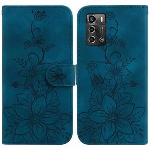 For ZTE Blade A72 / V40 Vita Lily Embossed Leather Phone Case(Dark Blue)