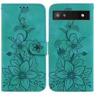 For Google Pixel 6a Lily Embossed Leather Phone Case(Green)