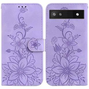 For Google Pixel 6a Lily Embossed Leather Phone Case(Purple)