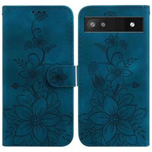 For Google Pixel 6a Lily Embossed Leather Phone Case(Dark Blue)