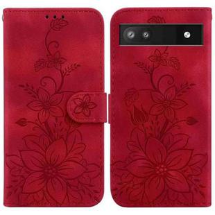 For Google Pixel 6a Lily Embossed Leather Phone Case(Red)