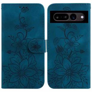 For Google Pixel 7 Pro Lily Embossed Leather Phone Case(Dark Blue)