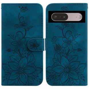 For Google Pixel 7 Lily Embossed Leather Phone Case(Dark Blue)