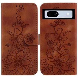 For Google Pixel 7a Lily Embossed Leather Phone Case(Brown)