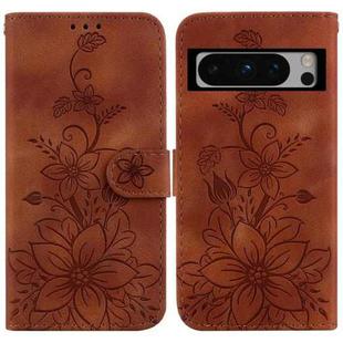 For Google Pixel 8 Pro Lily Embossed Leather Phone Case(Brown)