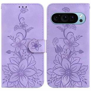 For Google Pixel 9 Pro Lily Embossed Leather Phone Case(Purple)