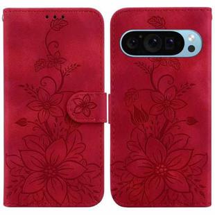 For Google Pixel 9 Pro Lily Embossed Leather Phone Case(Red)