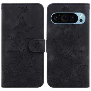 For Google Pixel 9 Pro Lily Embossed Leather Phone Case(Black)