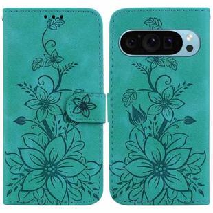 For Google Pixel 9 Lily Embossed Leather Phone Case(Green)