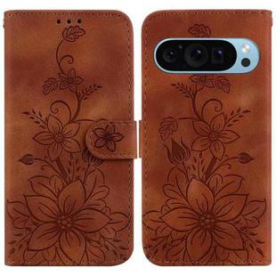 For Google Pixel 9 Lily Embossed Leather Phone Case(Brown)