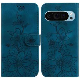 For Google Pixel 9 Lily Embossed Leather Phone Case(Dark Blue)