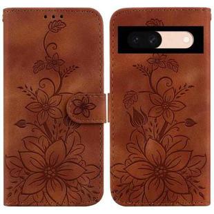 For Google Pixel 8a Lily Embossed Leather Phone Case(Brown)