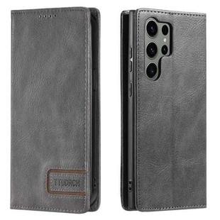 For Samsung Galaxy S23 Ultra 5G TTUDRCH RFID Retro Texture Magnetic Leather Phone Case(Grey)