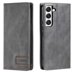 For Samsung Galaxy S22 5G TTUDRCH RFID Retro Texture Magnetic Leather Phone Case(Grey)