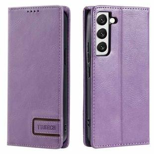 For Samsung Galaxy S22 5G TTUDRCH RFID Retro Texture Magnetic Leather Phone Case(Purple)