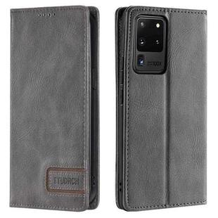 For Samsung Galaxy S20 Ultra TTUDRCH RFID Retro Texture Magnetic Leather Phone Case(Grey)