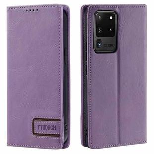 For Samsung Galaxy S20 Ultra TTUDRCH RFID Retro Texture Magnetic Leather Phone Case(Purple)