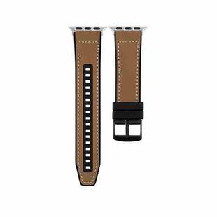 For Apple Watch Series 4 44mm Hybrid Leather Silicone Watch Band(Brown)