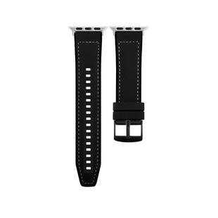 For Apple Watch Series 10 46mm Hybrid Leather Silicone Watch Band(Black)