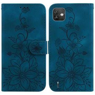 For Wiko Y82 Lily Embossed Leather Phone Case(Dark Blue)