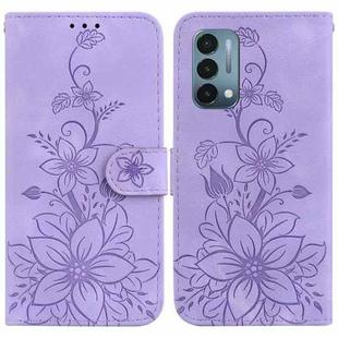 For OnePlus Nord N200 5G Lily Embossed Leather Phone Case(Purple)